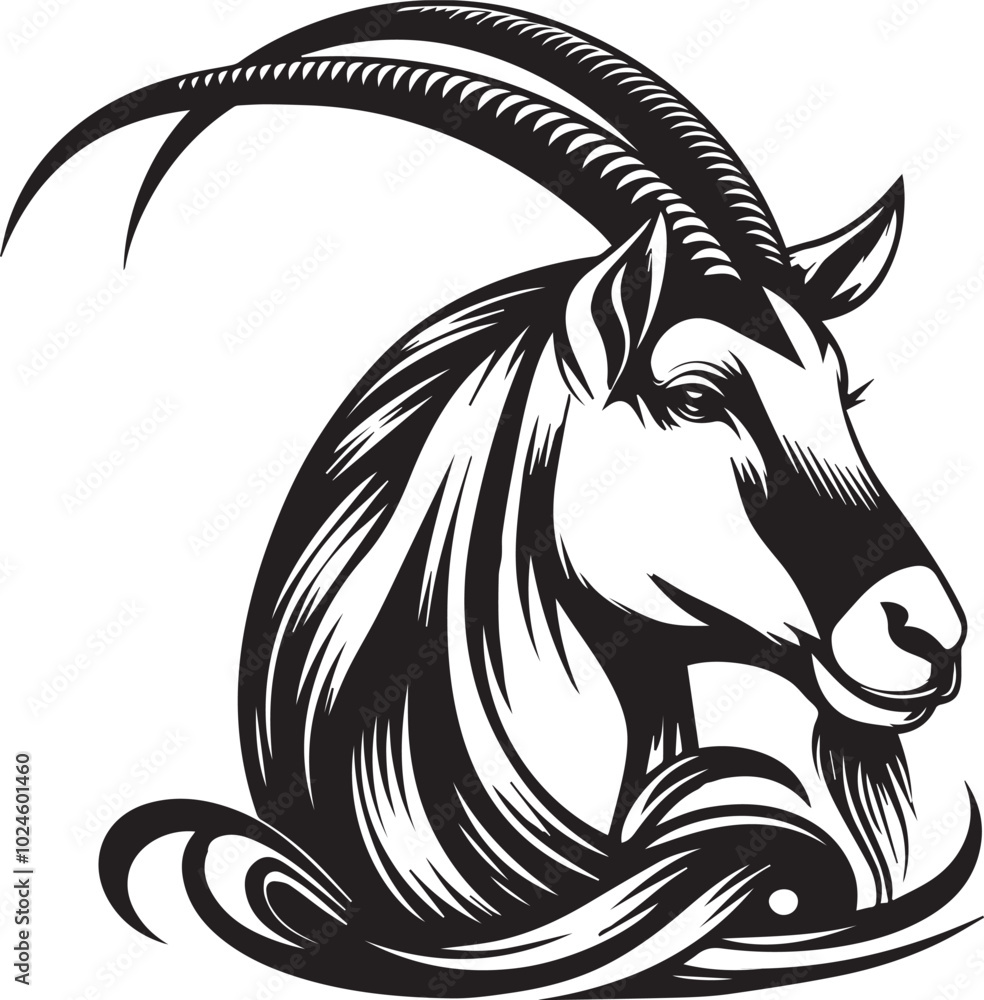 Obraz premium Arabian oryx big horns vector
