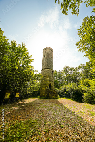 View of the Rehturm on the Rehberg near Kulmbach. Old watchtower of the city.
 photo