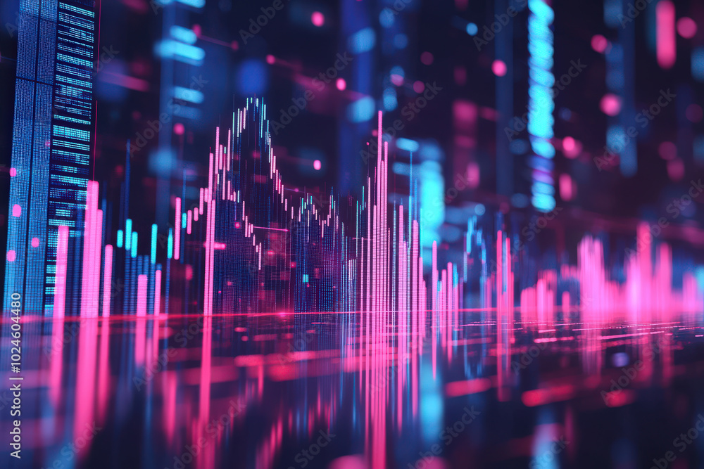 Digital Financial Data Analysis Concept with Graphs and Charts in Neon Colors Digital Financial Data Analysis Concept with Graphs and Charts in Neon Colors