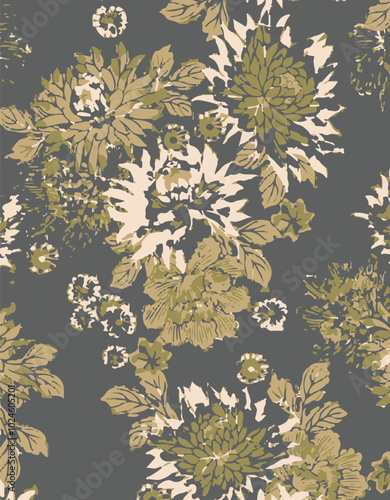 Big flowers pattern, upscale floral pattern. graphical textures floral, trendy colors pattern , flowers background with leaves. vector illustration,tropical,monochrome