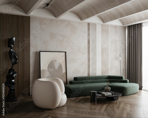 Modern and luxurious living room in a stylish concept design..