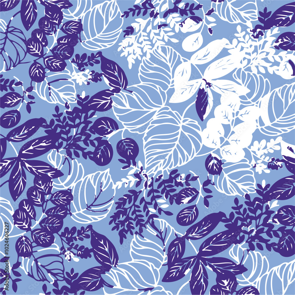 Fototapeta premium Big flowers pattern, upscale floral pattern. graphical textures floral, trendy colors pattern , flowers background with leaves. vector illustration,tropical,monochrome