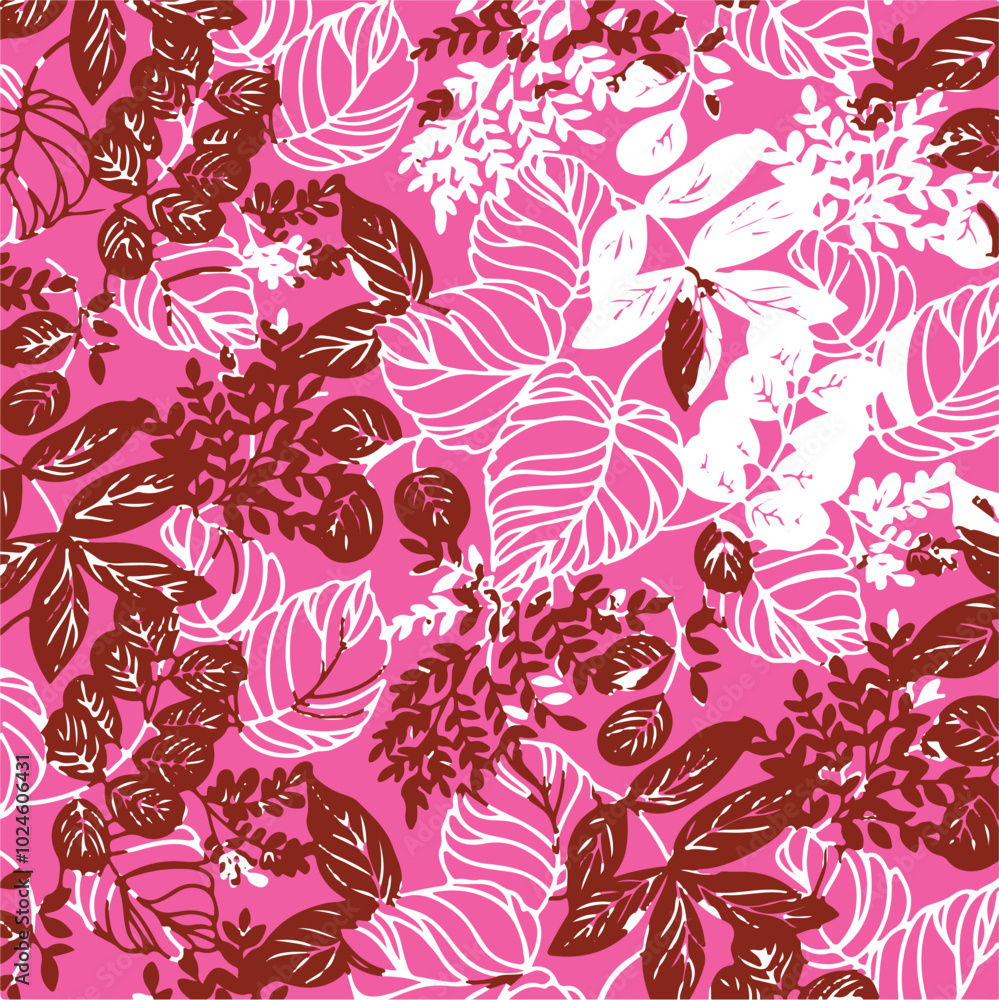 Fototapeta premium Big flowers pattern, upscale floral pattern. graphical textures floral, trendy colors pattern , flowers background with leaves. vector illustration,tropical,monochrome