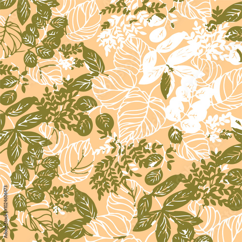 Big flowers pattern, upscale floral pattern. graphical textures floral, trendy colors pattern , flowers background with leaves. vector illustration,tropical,monochrome