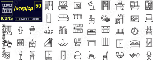 Home interior icon set. Furniture and house decoration icons .