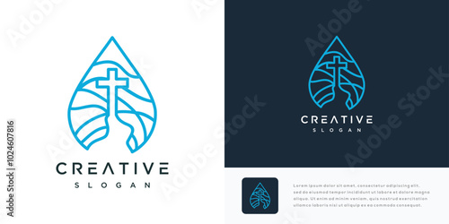 illustration of church cross water logo design. icon logo water with cross logo