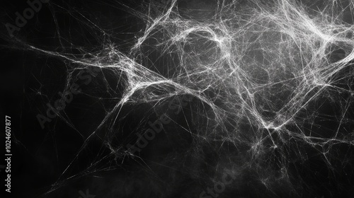 Background of abstract black and white cobweb texture with delicate lines and patterns, suitable for various design projects.