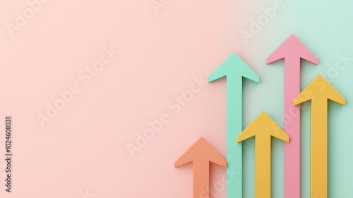 A dynamic 3D illustration features financial arrows pointing upward, symbolizing growth and prosperity.