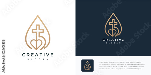 illustration of church cross water logo design. icon logo water with cross logo