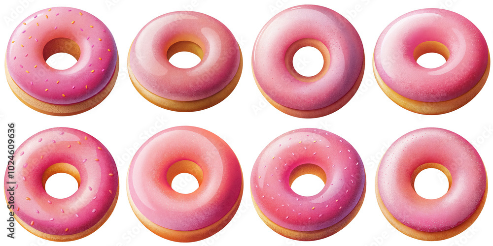 Cartoon illustration set of pink donut with Grainy Textures. isolate on a white background. PNG
