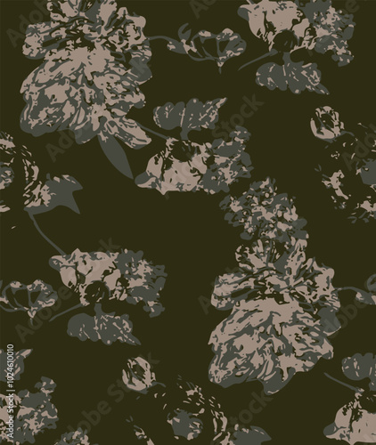 Big flowers pattern, upscale floral pattern. graphical textures floral, trendy colors pattern , flowers background with leaves. vector illustration,tropical,monochrome