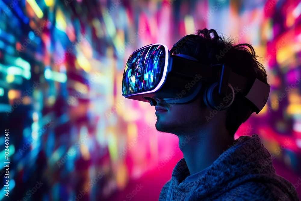 Man Engaged in Virtual Reality Experience Man Engaged in Virtual Reality Experience