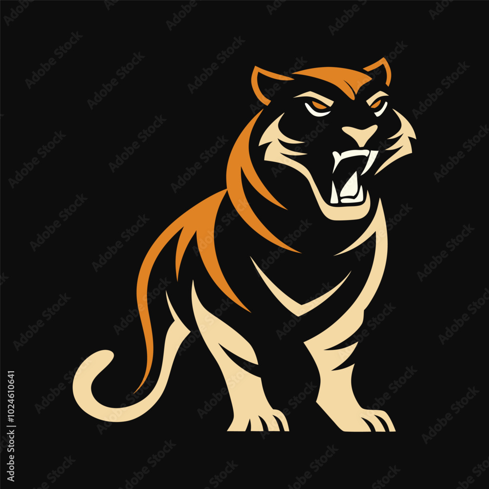 Fierce Roaring Tiger Vector Illustration - Black and White Wild Animal Design for Logos and Art Fierce Roaring Tiger Vector Illustration - Black and White Wild Animal Design for Logos and Art