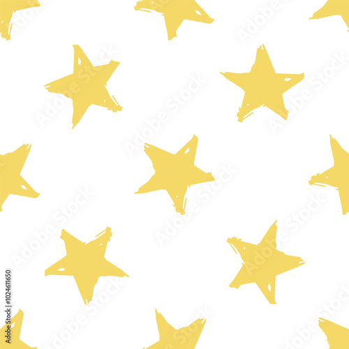 Hand drawn pencil color brush star seamless pattern. Festive concept. Hand drawn sketch.