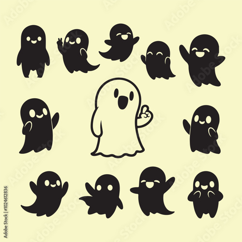 Silhouette set of cute ghost