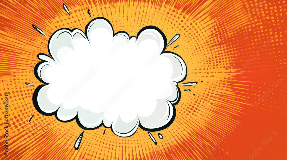 Creative explosion of color with a vibrant speech bubble against a bright orange background Creative explosion of color with a vibrant speech bubble against a bright orange background