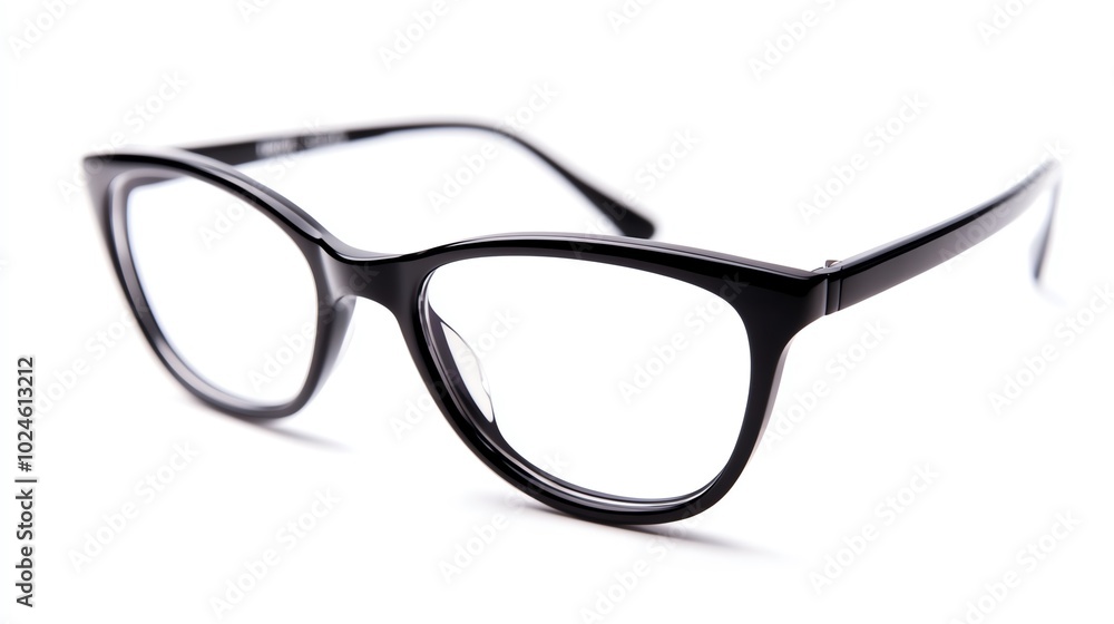 Stylish black eyeglasses with a modern design, perfect for fashion and eye protection. High-resolution image on a white background. Stylish black eyeglasses with a modern design, perfect for fashion and eye protection. High-resolution image on a white background.