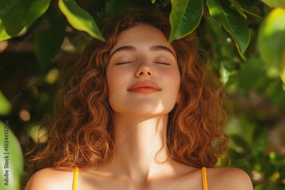 Young Woman Enjoying a Peaceful Moment in Nature Young Woman Enjoying a Peaceful Moment in Nature