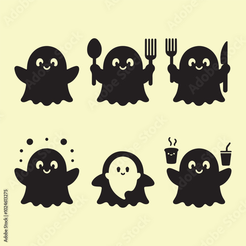 Silhouette set of cute ghost