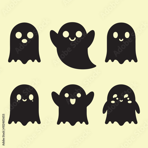 Silhouette set of cute ghost