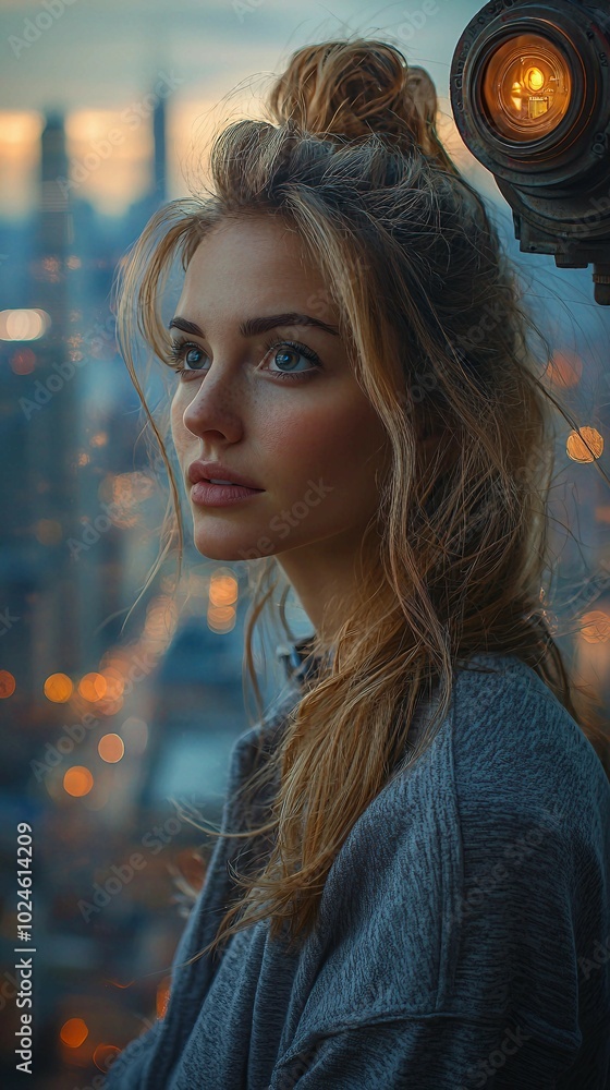 Woman Looking Out Over Cityscape Woman Looking Out Over Cityscape