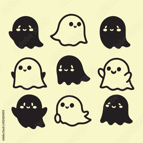 Silhouette set of cute ghost