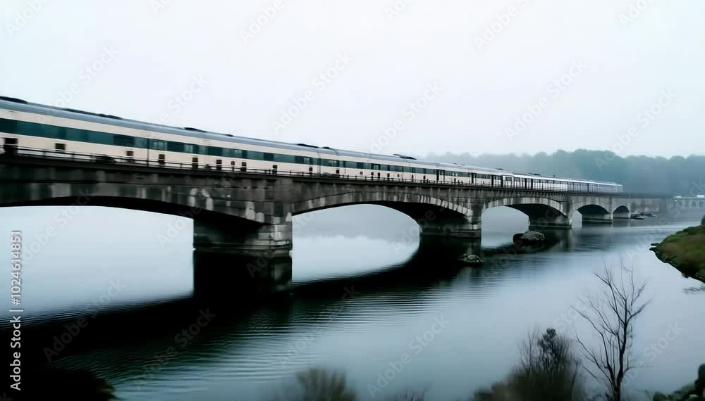 A long-distance shot of a train crossing an ancient railway bridge shrouded in mist, giving a sense of timelessness and mystery.
A long-distance shot of a train crossing an ancient railway bridge shrouded in mist, giving a sense of timelessness and mystery.