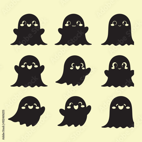 Silhouette set of cute ghost