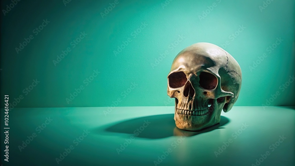 skull with hard shadow on mint background skull with hard shadow on mint background