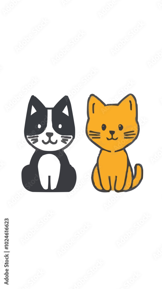 Minimalist, cartoon-style illustrations featuring cute kittens.Simplicity, with clean lines and minimal detail, highlighting the unique color patterns of each cat. Minimalist, cartoon-style illustrations featuring cute kittens.Simplicity, with clean lines and minimal detail, highlighting the unique color patterns of each cat.