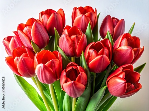 Vibrant Red Tulip Bouquet on White Background - Stunning Floral Arrangement for Home Decor and Celebrations