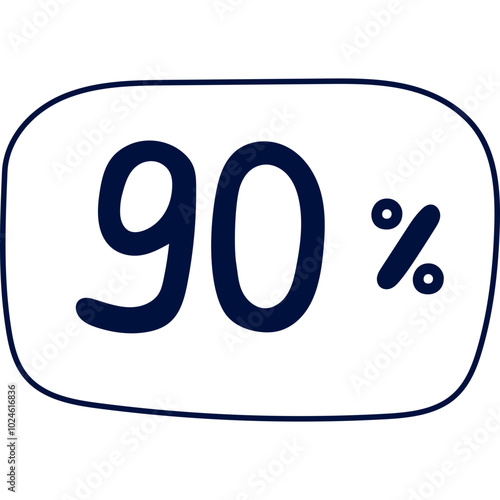 Simple handdrawn rectangle bubble with lettering of  90 percent disocunt. Childish promotion sign of super price off at shop