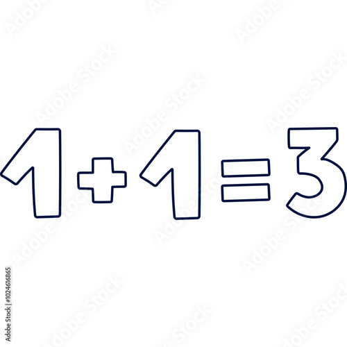 Cute outline lettering of super sale promotion 1 plus 1 equals 3. Hand drawn bold and funky text for big discounts and price off at Black Friday Sale. Childish clipart isolated on white background.