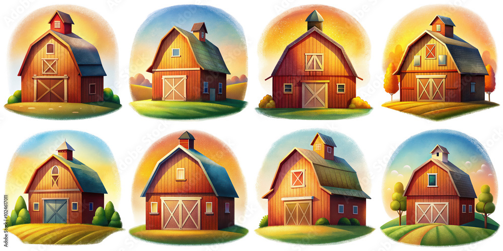 Fototapeta premium Cartoon illustration set of barn with Grainy Textures. isolate on a white background. PNG
