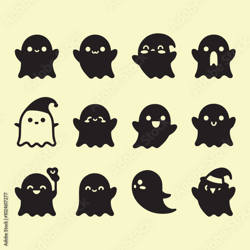 Silhouette set of cute ghost