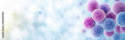 Close-up of hematopoietic stem cells differentiation on a soft blue and pink background