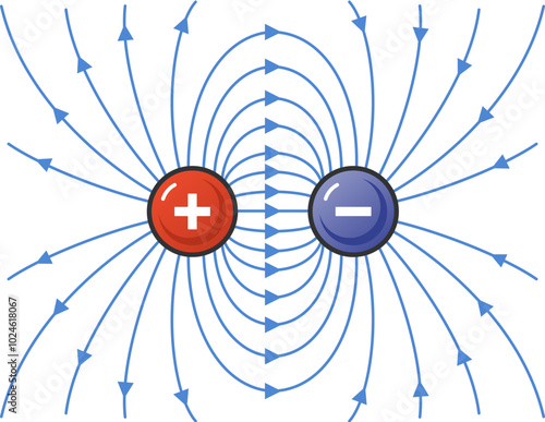Electric Field lines in Physics. Vector color illustration. 