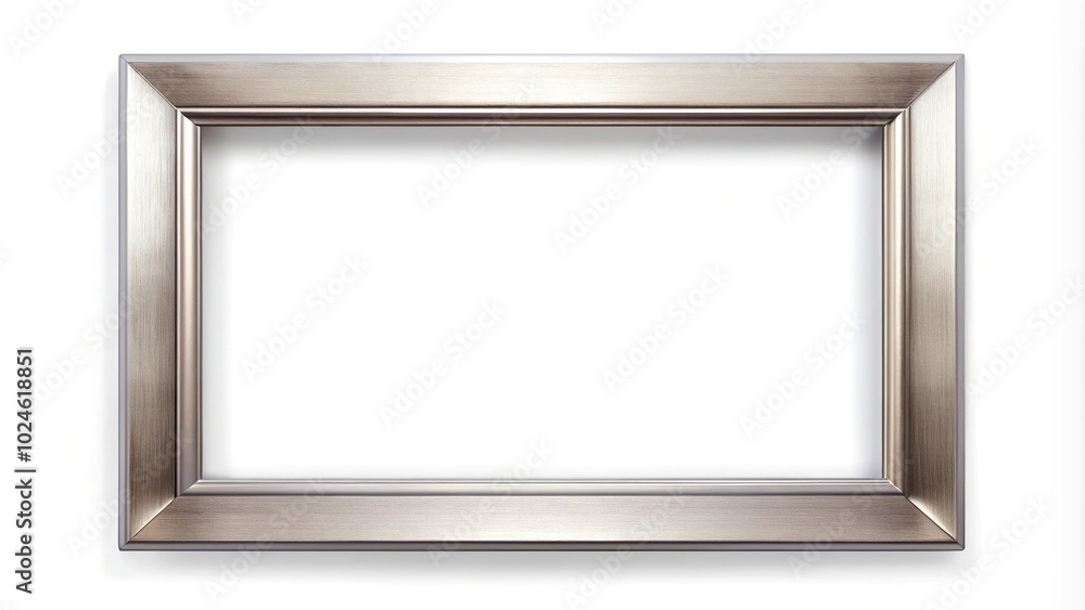 Sleek silver frame on white background with copy space leading lines Sleek silver frame on white background with copy space leading lines