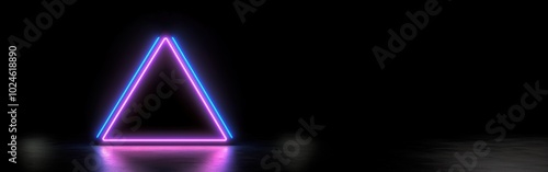 Neon triangle on dark background – minimalist futuristic design concept