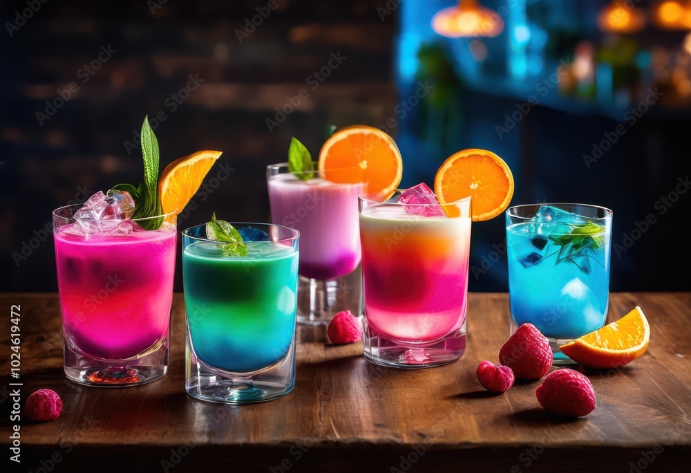 vibrant colorful milk cocktails presented blurred glasses featuring multitude vivid hues, beverage, drink, blue, transparent, creamy, fluid, gradient vibrant colorful milk cocktails presented blurred glasses featuring multitude vivid hues, beverage, drink, blue, transparent, creamy, fluid, gradient