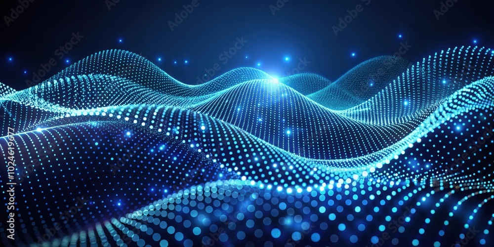 Abstract Blue Digital Wave Pattern with Glowing Dots and Lines Abstract Blue Digital Wave Pattern with Glowing Dots and Lines