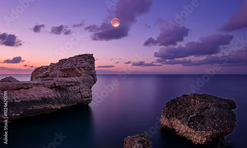 Timelapse of the Moon Rising Over a Tranquil Ocean