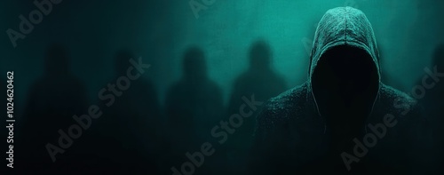 Mysterious anonymous hacker group logo on digital background for cybersecurity themes photo