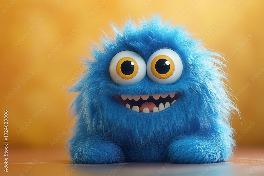 whimsical 3d cartoon monster vibrant blue fur googly eyes friendly smile playful pose against pastel background whimsical 3d cartoon monster vibrant blue fur googly eyes friendly smile playful pose against pastel background