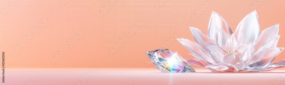 Radiant diamond dahlia on a soft peach background - luxurious floral and gemstone art Radiant diamond dahlia on a soft peach background - luxurious floral and gemstone art