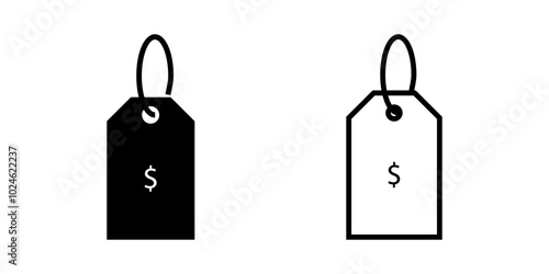 Blank black paper price tag icon on white background