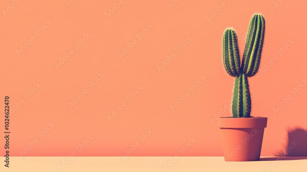 Vibrant Cactus in Minimalist Desert Landscape Vibrant Cactus in Minimalist Desert Landscape