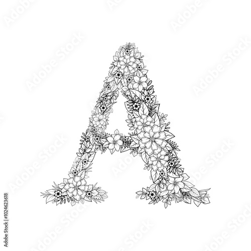 Vector handmade alphabet. Letters are made from branches of flowers.
