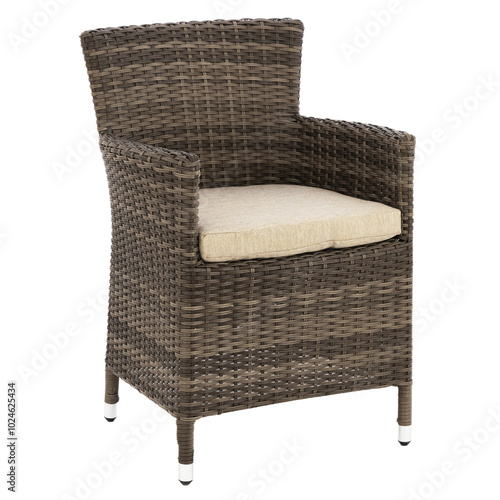 isolated outdoor garden rattan chair with cushion photo