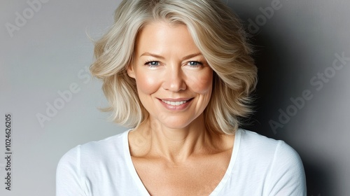 Portrait of a Beautiful and Confident Mature Woman in Her 40s or 50s, Smiling at the Camera.